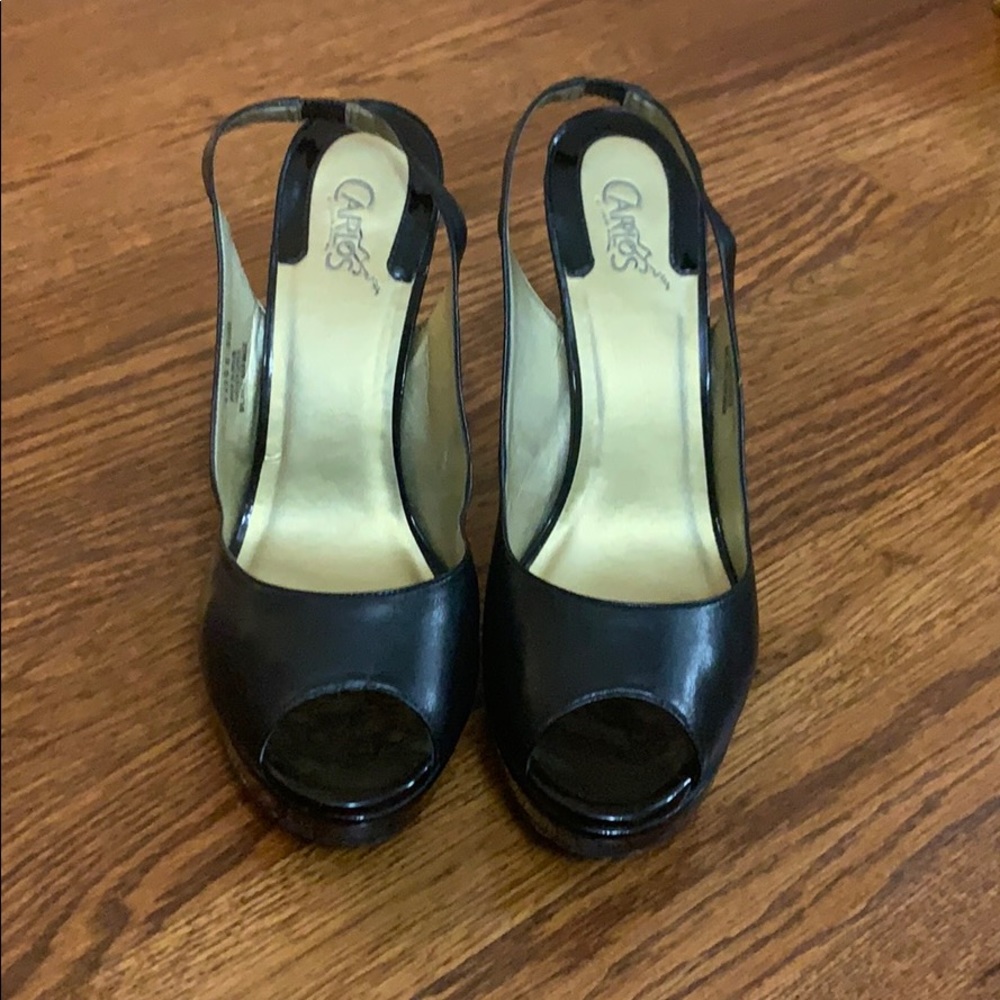 Black peep toe sling back pump